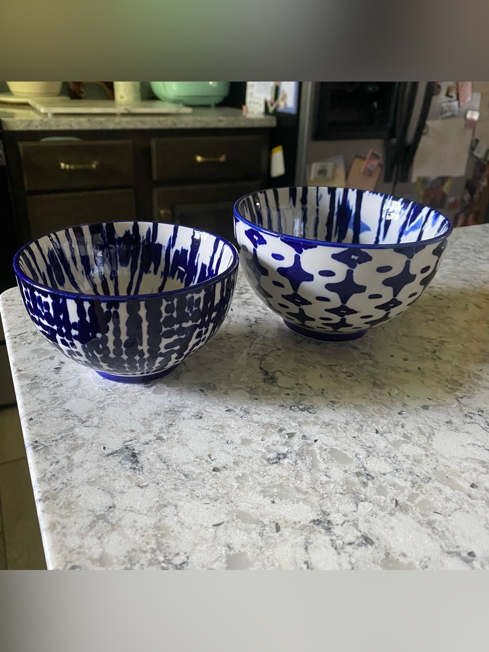 Crate and barrel Blue indigo tie-dye Nesting Bowl set of 2